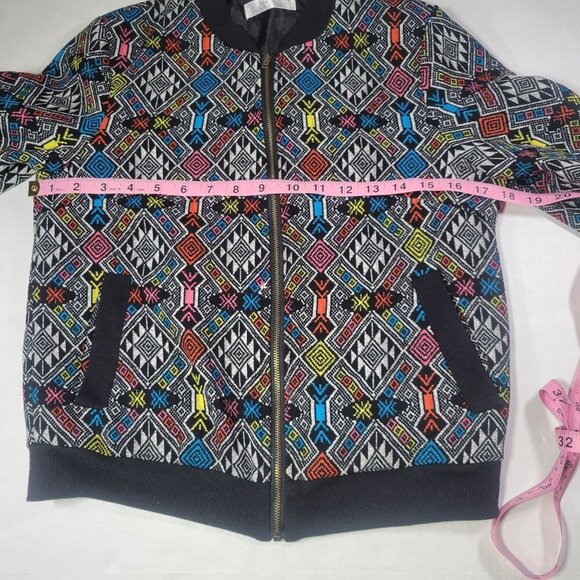H+S Multicolor Geometric Pattern Ribbed Collar Cuffs & Hem Bomber Jacket Size S - Picture 6 of 8